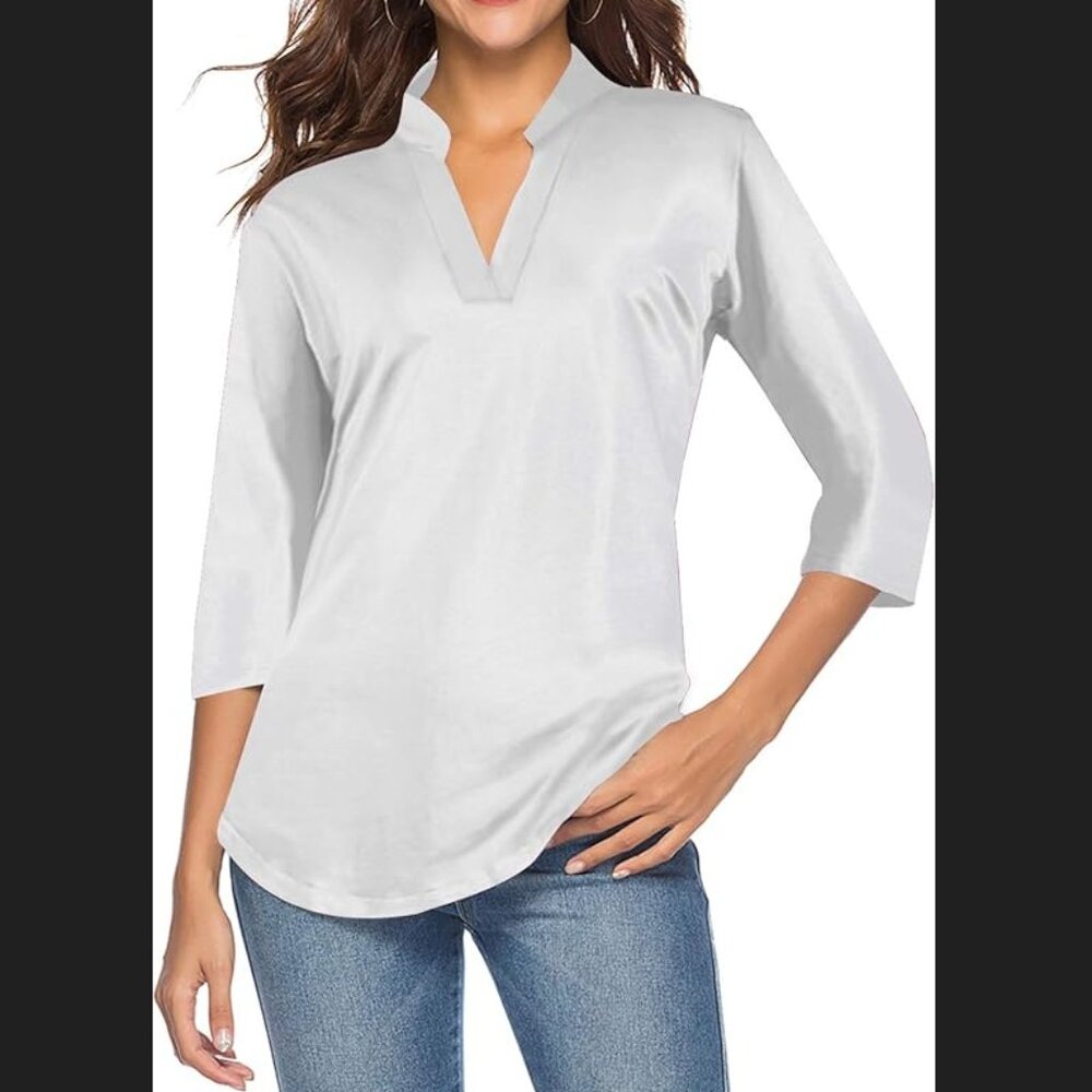 NEW CEASIKERY Women's 3/4 Sleeve V Neck Tops Casual Tunic Blouse Loose Shirt